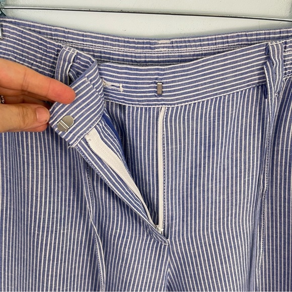 Talbots The Easy Drawstring Pant 12 Wide Leg Linen Blend Pants Coastal Striped - Picture 6 of 15